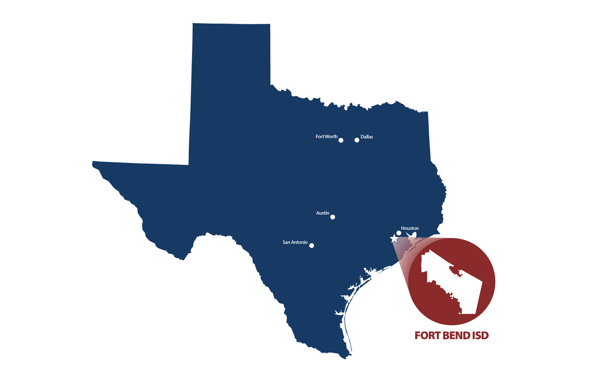 Map of Texas showing proximity to Houston